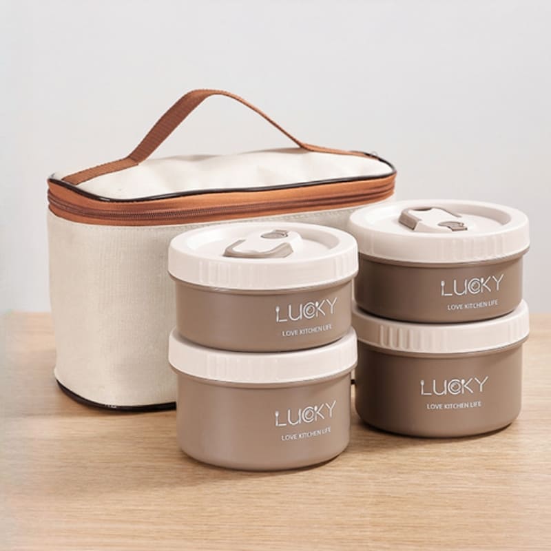 Kit Marmita Térmica Inox Brasicanas com interior de aço inox, anel de vedação e bolsa térmica para transporte seguro.