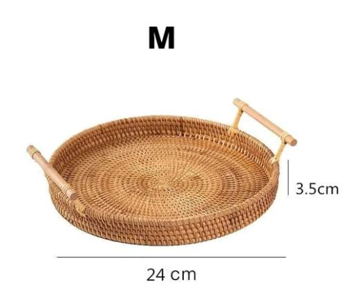 Bandeja Decorativa Redonda de Vime em Rattan Feita a Mão