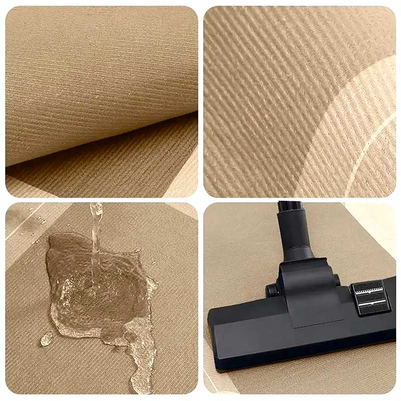 Close nos detalhes do tecido aveludado e demonstração de impermeabilidade.
